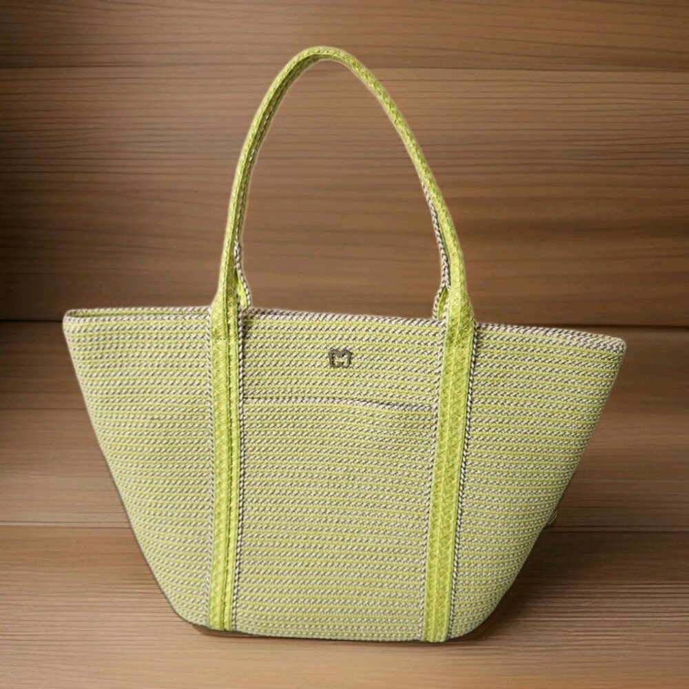 Eric Javits Green Straw Tote Bag Zipper Summer Vacation